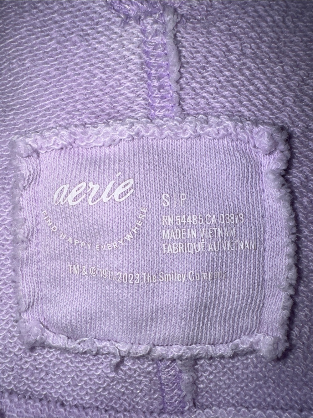 Aerie Lavender Smiley Face V neck Crewneck Sweatshirt Small - Picture 3 of 8